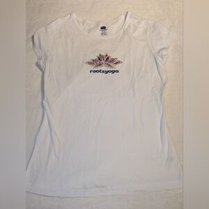 Rootsyoga White Women's Tee. XL Slim